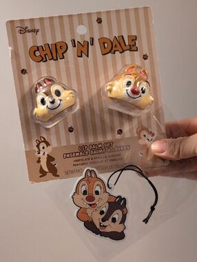 Disney Chip 'n' Dale Character Lip Balm Duo  And Car Freshener NEW